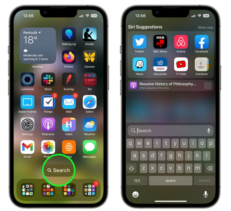 通州苹果手机维修分享升级到 iOS 16 后，如何删除主屏幕上的搜索按钮 